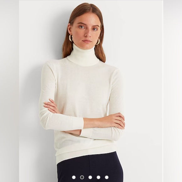 NWT Ralph Lauren‎ Classic Long Sleeve Turtleneck Top XL Cream Minimalist Luxury - Picture 1 of 8